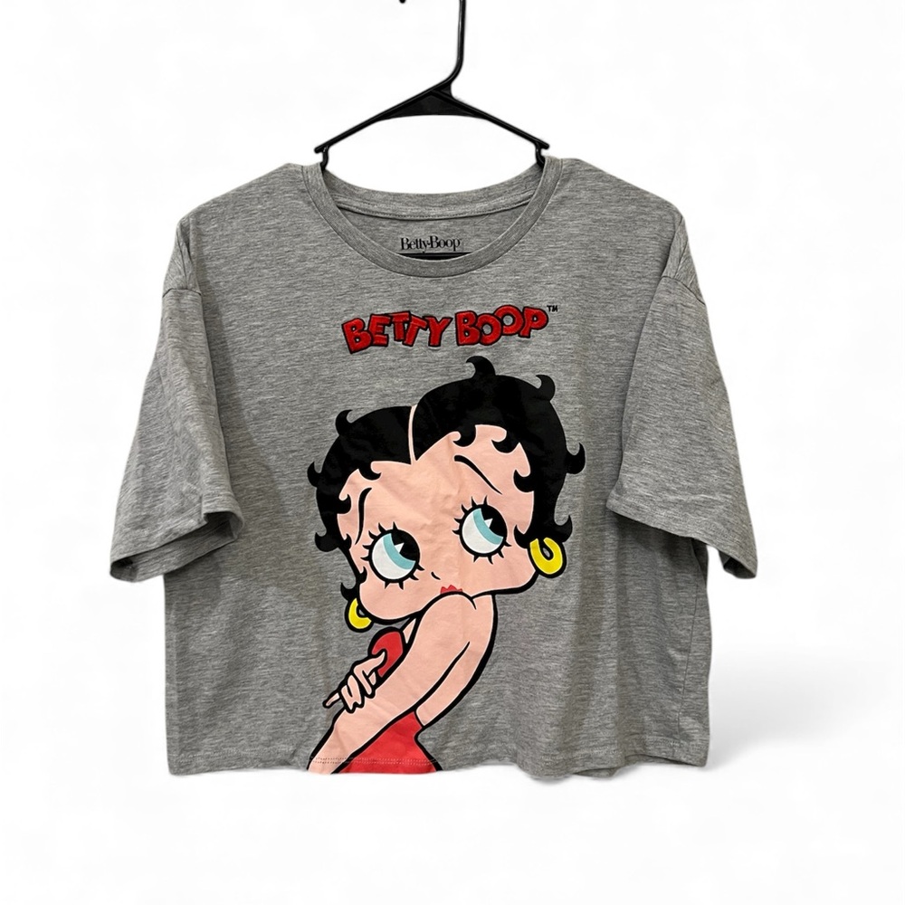 Betty Boop Graphic Crop Tee Gray‎ Short Sleeve Size L